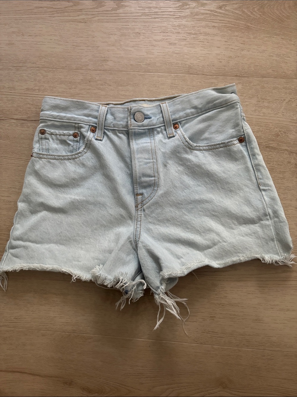 High-Rise Light Blue Denim Cutoff Shorts